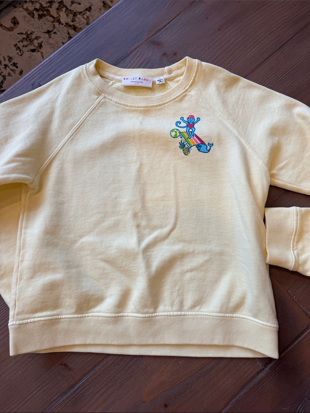 Roller Rabbit Kids Pale Yellow Crewneck Sweatshirt with Multicolor Embroidery